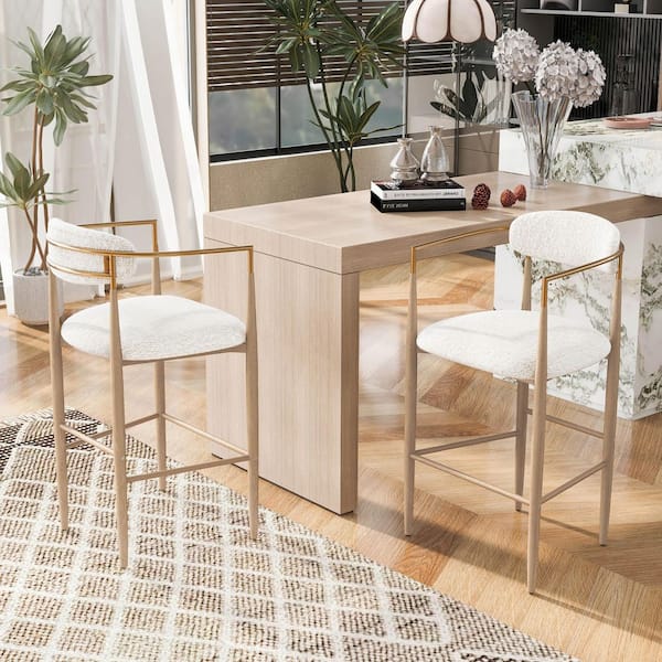 CHRISTOPHER KNIGHT HOME Boise 29.75 in. Yellow Metal Frame and Beige Boucle Fabric Upholstered Bar Stool (Set of 2)
