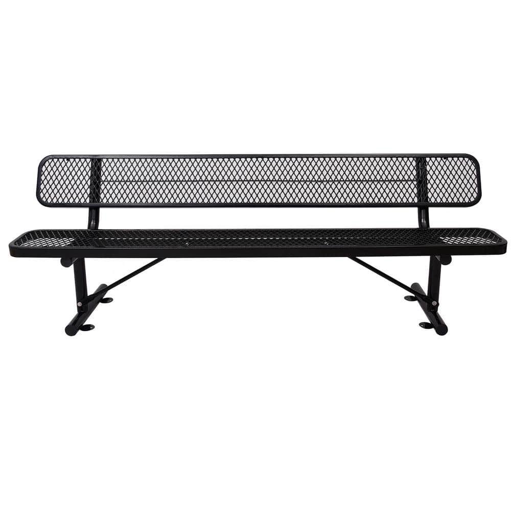 96 in. Black Metal Steel Outdoor Bench with Backrest