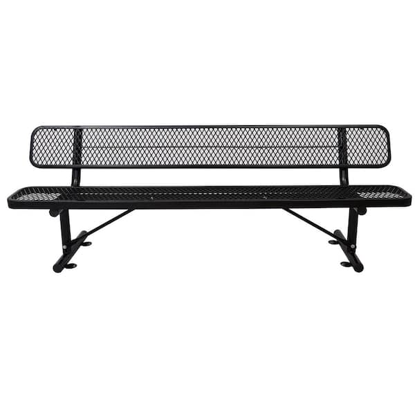 Unbranded 96 in. Black Metal Steel Outdoor Bench with Backrest