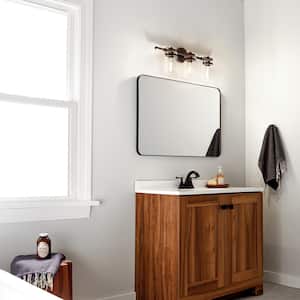 Brinley 24 in. 3-Light Olde Bronze Vintage Bathroom Vanity Light with Clear Glass