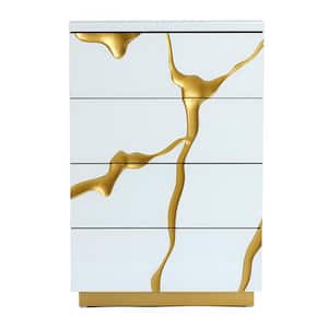 Modern White and Gold 35.4 in. H 4-Drawer Storage Cabinet Chest
