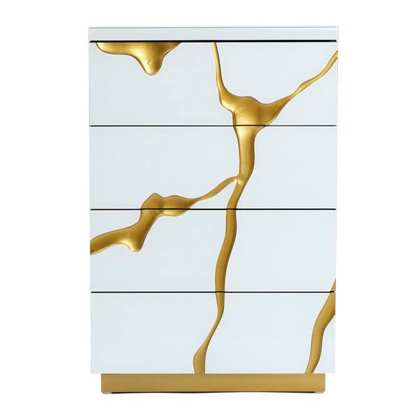 LuxenHome Modern White and Gold 35.4 in. H 4-Drawer Storage Cabinet Chest