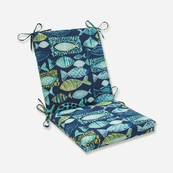 Pillow Perfect Tropical Outdoor/Indoor 18 in. W x 3 in. H Deep Seat, 1 Piece Chair Cushion and Square Corners in Blue/Green Hooked