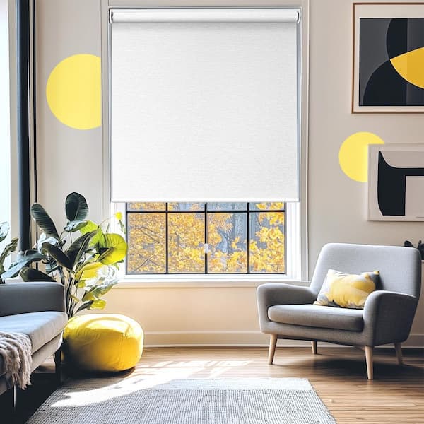YELLOW BLINDS Cotton White Cordless Light Filtering UV Protection Polyester Roller Shade for Window 32 in. W x 72 in. L