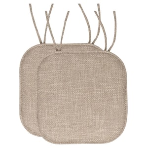 Herringbone Memory Foam Square 16 in. W x 16 in. D Non-Slip Back, Chair Seat Cushion with Ties (2-Pack), Taupe