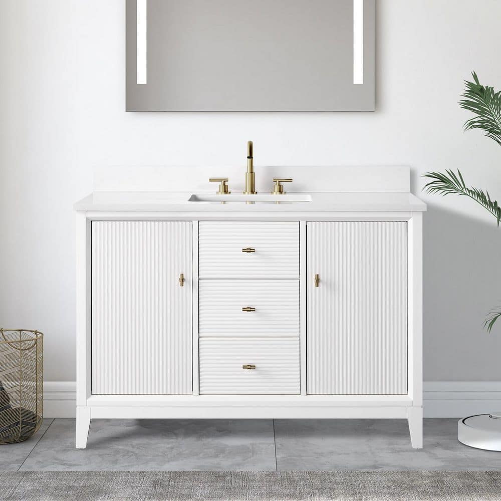 48 in. W x 34 in. H Single Sink White Bath Vanity Cabinet with Arabescato White Engineered Marble Top price history on PriceWatchPro