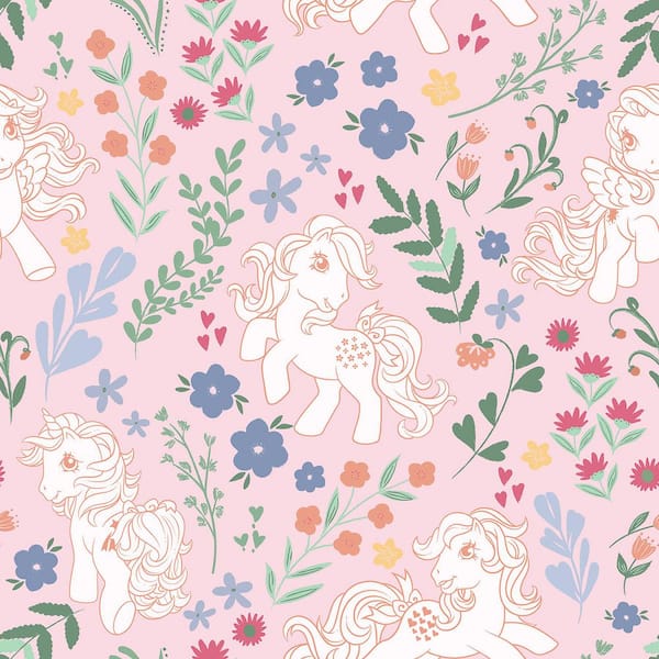 My Little Pony Retro Floral Pink Peel and Stick Wallpaper