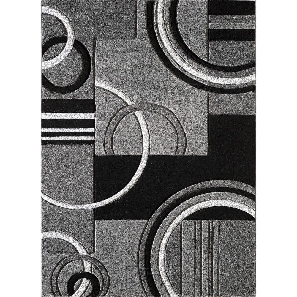 Gray Polypropylene 4 ft. x 6 ft. Geometric Indoor Area Rug