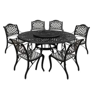 Black 7-Piece Aluminum Outdoor Round Dining Height Outdoor Dining Set