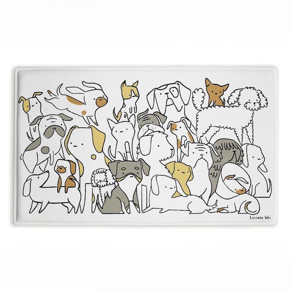 Eclectic Dog Breeds 18 in. x 30 in. Beige Abstract Polyester Blend Rectangle Bath Mat