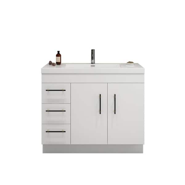 Moreno Bath 42 in. W x 19.5 in. D x 22.05 in. H Freestanding Vanity in Glossy White with White Reinforced Acrylic Top with Basin