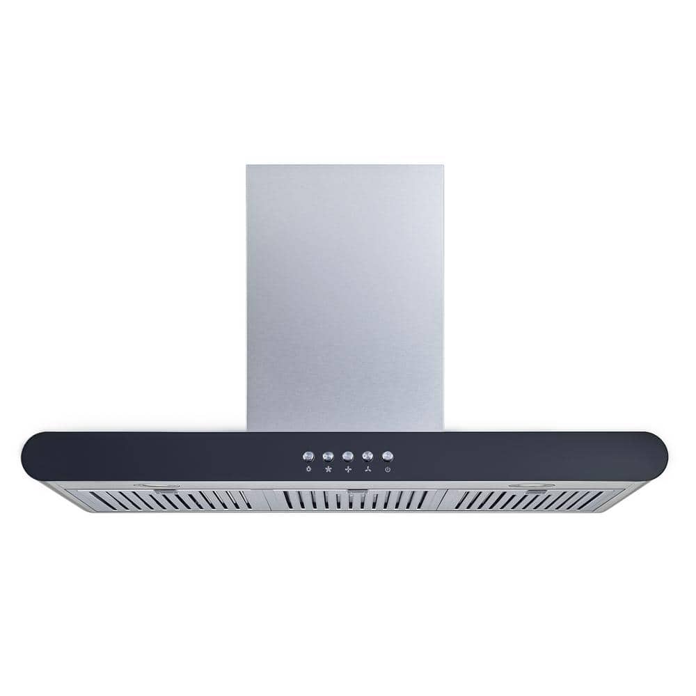 Winflo 36 in. Convertible Wall Mount Range Hood in Stainless with Steel Baffle Filters and Push Button, Silver