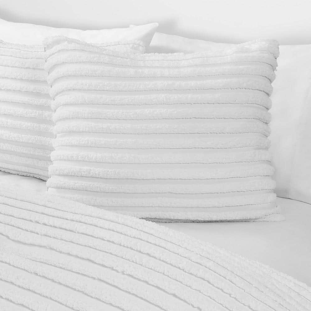 White Tufted Stripe Queen Comforter Set with Shams
