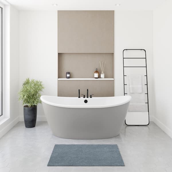 Delsia Acrylic 66 in. x 36 in. Freestanding Soaking Reversible Drain Bathtub in White with Sterling Silver Skirt