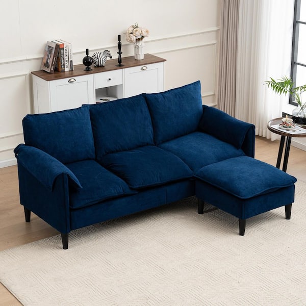 Noble House Vero 78.74 in. 4-Piece L Shaped Upholstered Fabric Modern Sectional Sofa in Blue with Footstool and Storage