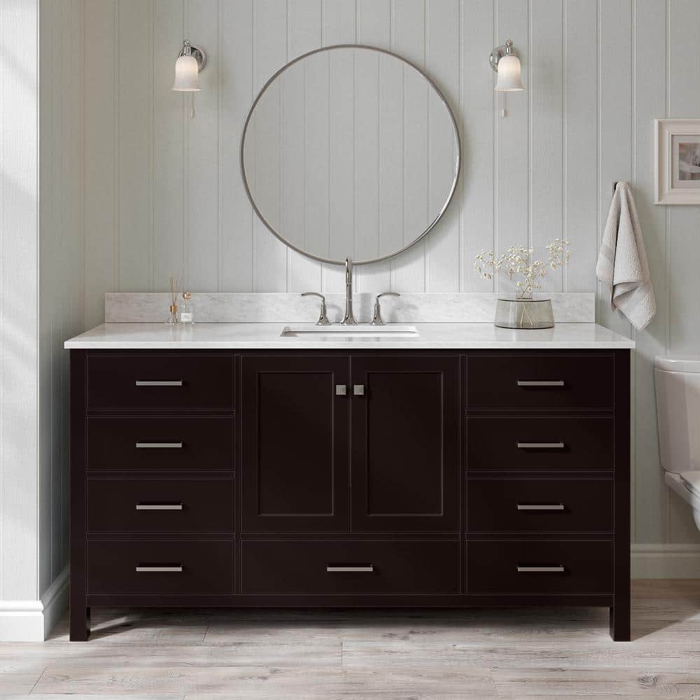 Espresso Solid Wood and Marble Single Basin Vanity Set