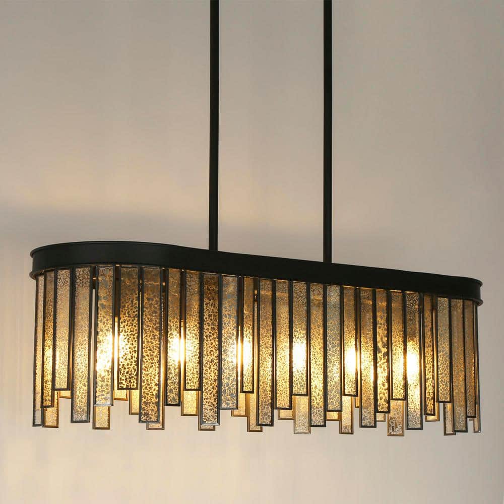 Matte Black and Mercury Glass 6-Light Linear Chandelier