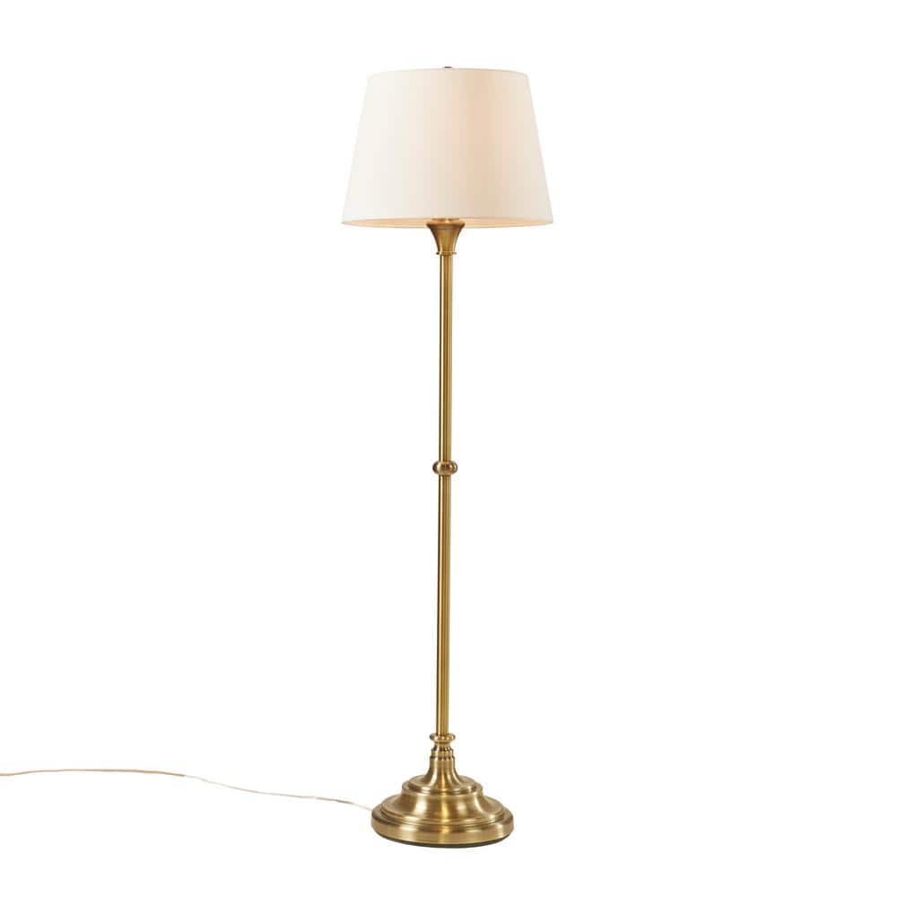 Antique Brass Adjustable Floor Lamp with White Empire Shade