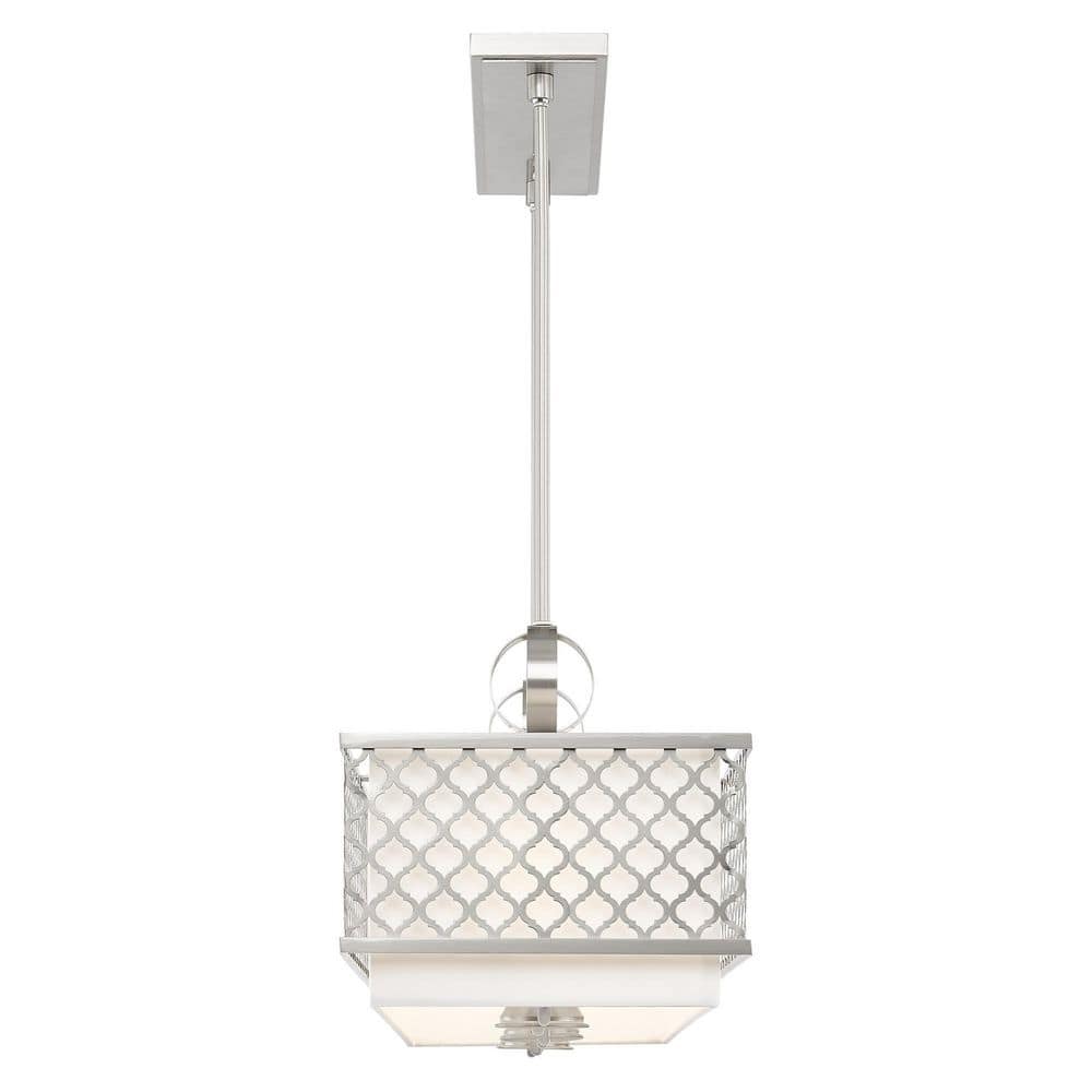 Arabesque Brushed Nickel 9-Light Linear Chandelier with Fabric Shade