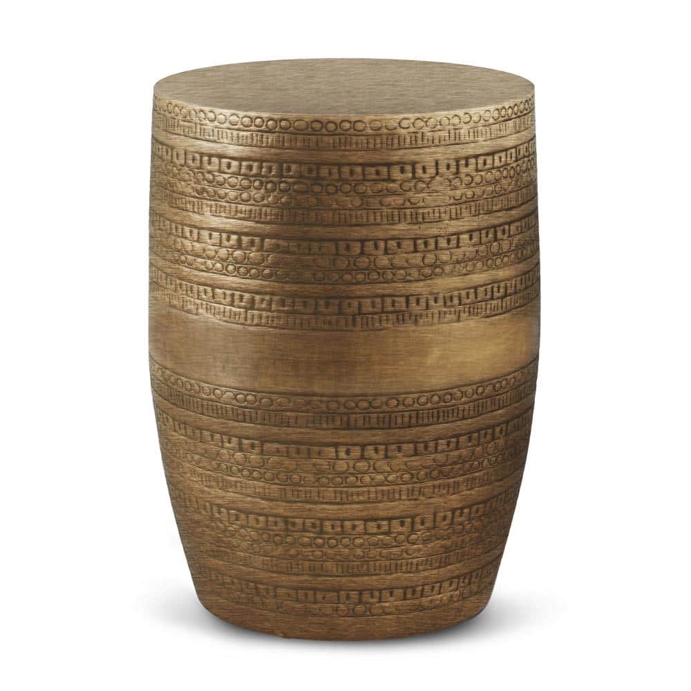 Antique Gold Round Stone Top Metal Accent Table