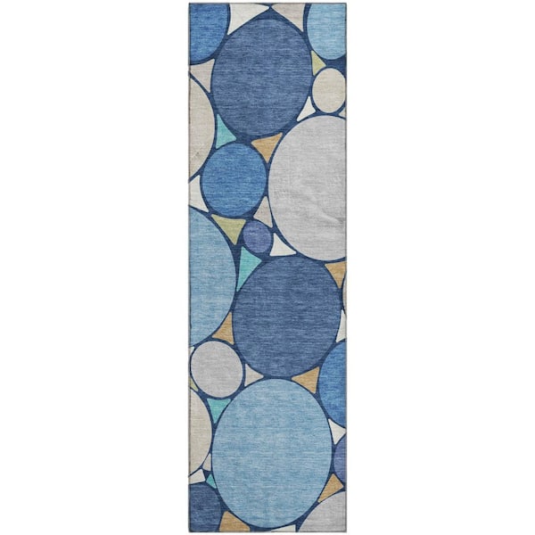 Mayfield Premium Machine Washable Abstract AMF2516 Navy 2 ft. x 7 ft. Runner Rug