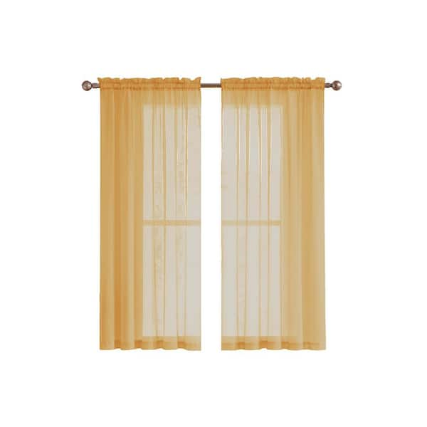 Window Elements Sheer Diamond Sheer 56 in. W x 63 in. L Rod Pocket Extra Wide Curtain Panel in Gold