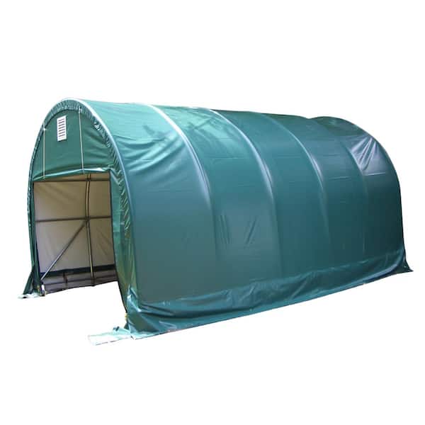 ShelterLogic 12 ft. W x 20 ft. D x 8 ft. H Galvanized Steel and PVC Garage Without Floor in Green with Heavy-Duty Green Cover