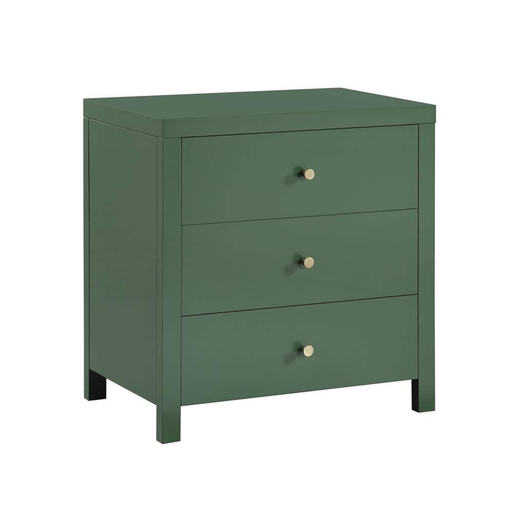 Nolan Vintage Green 3-Drawer Wood Nightstand with Gold Knobs