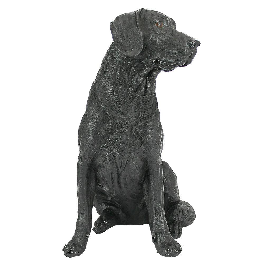 Black Resin Labrador Retriever Dog Garden Statue, 15.5 Inches Tall