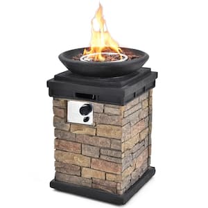 40,000 BTU Patio Propane Burning Fire Bowl Column with Cover and Lava Rocks
