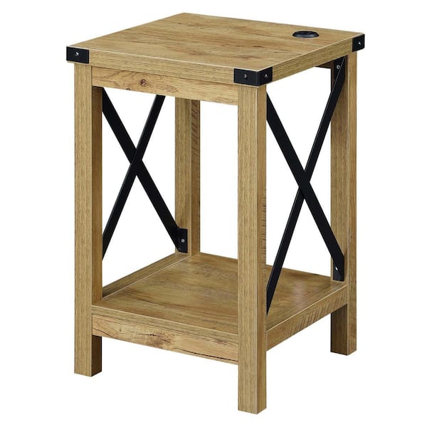 Convenience Concepts Durango 15.75 in. W English Oak and Black 24 in. H Square Particle End table with Charging Station