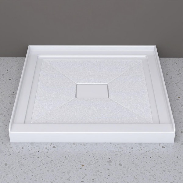 Siba 36 in. L x 36 in. W Single Threshold Alcove Shower Pan Base with Center Drain in White Acrylic Non-Slip Shower Tray