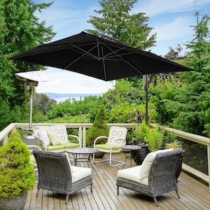8.2FT Backyard Cantilever Hanging Patio Umbrella in Square Black Canopy, Steel Pole and Ribs for Outdoors, Beaches