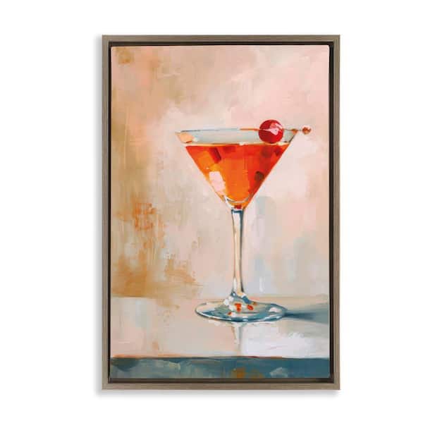 Stupell Industries Manhattan Cocktail with Cherry by LSR Design Studio Brown Floater Frame Food Graphic Art Print 31 in. x 21 in.