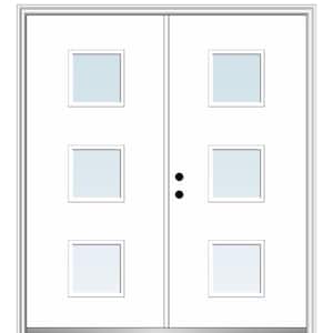 Aveline 60 in. x 80 in. Right-Hand Inswing 3-Lite Clear Low-E Primed Fiberglass Prehung Front Door on 4-9/16 in. Frame