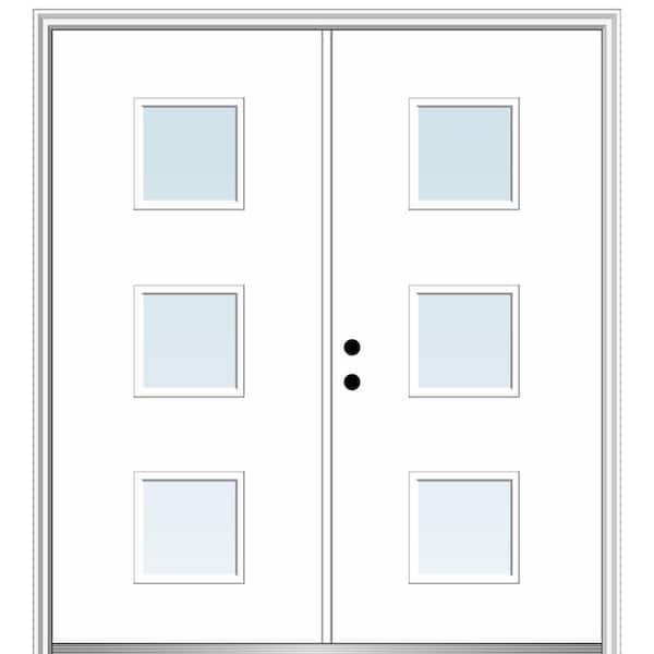 MMI Door Aveline 72 in. x 80 in. Right-Hand Inswing 3-Lite Clear Low-E Primed Fiberglass Prehung Front Door on 4-9/16 in. Frame