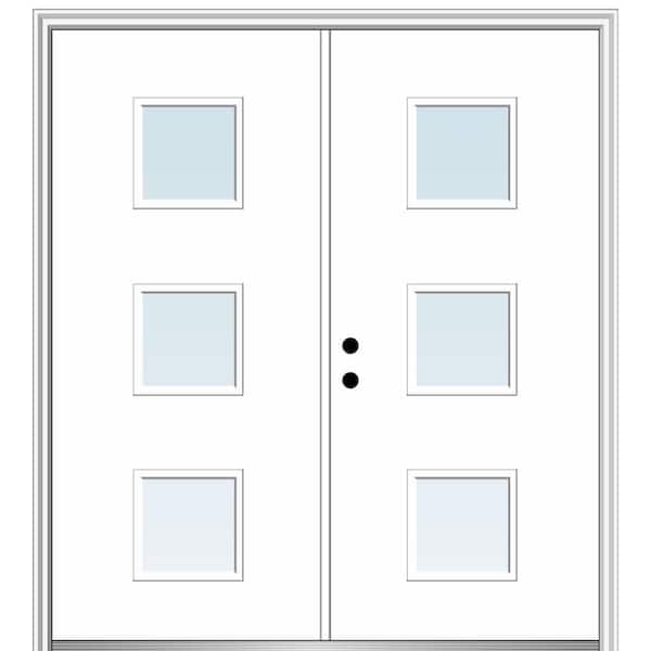 MMI DOOR Aveline 72 in. x 80 in. Right-Hand Inswing 3-Lite Clear Low-E Primed Fiberglass Prehung Front Door on 4-9/16 in. Frame