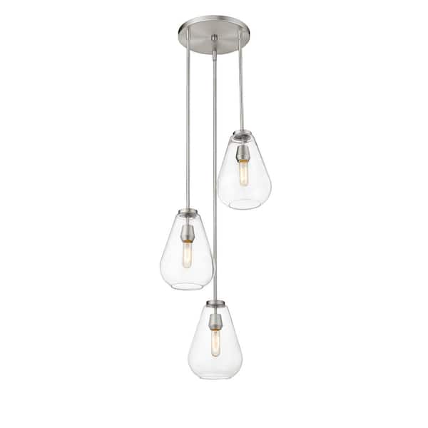 Unbranded 3-Light Brushed Nickel Pendant with Clear Glass