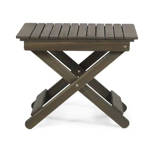 Outdoor Folding Wooden Side Table Patio End Table, Gray