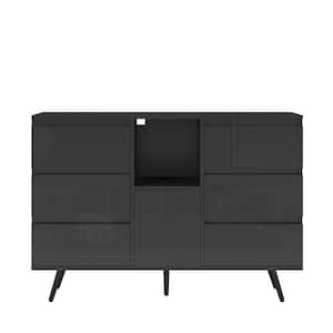 46.06 in. W x 14.96 in. D x 31.89 in. H 6 Drawer Black Linen Cabinet with LED Light and 1 Door