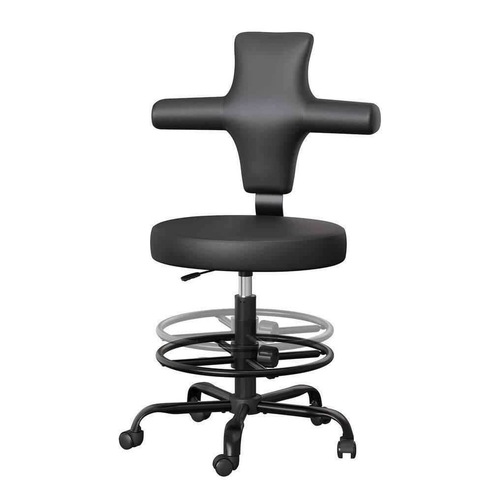 Leather Swivel Drafting Chair in Brown with Adjustable Height, Cross Back Ergonomic Office Chair for Desk Work