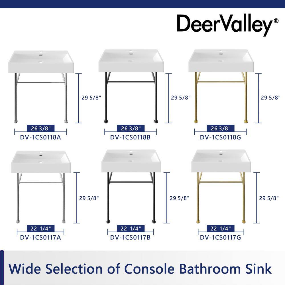 White Ceramic Rectangular Console Sink with Gold Legs