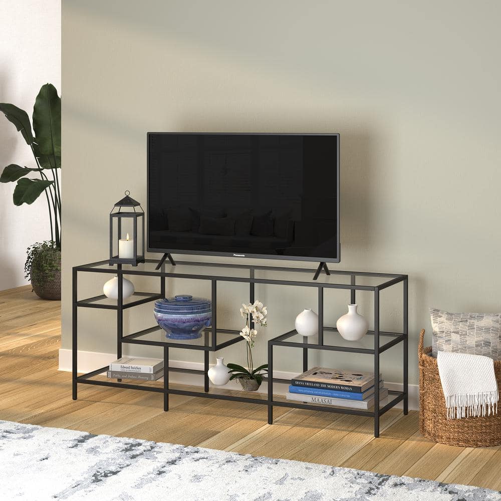 Deveraux 58'' Modern Blackened Bronze TV Stand with Glass Shelves