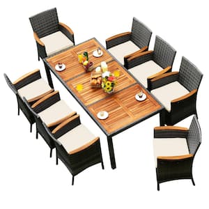 9-Piece Patio Mix Gray Rattan Plastic Outdoor Dining Table in Gray Cushions