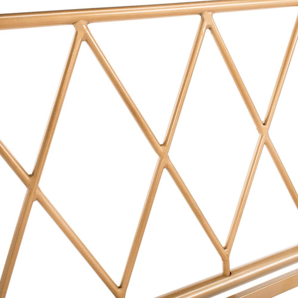 Queen Gold Metal Upholstered Bed Frame with Headboard