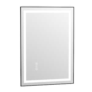 20 in.W x 28 in. H Large Rectangular Framed Anti-Fog LED Light Wall Mounted Bathroom Vanity Mirror in Matte Black