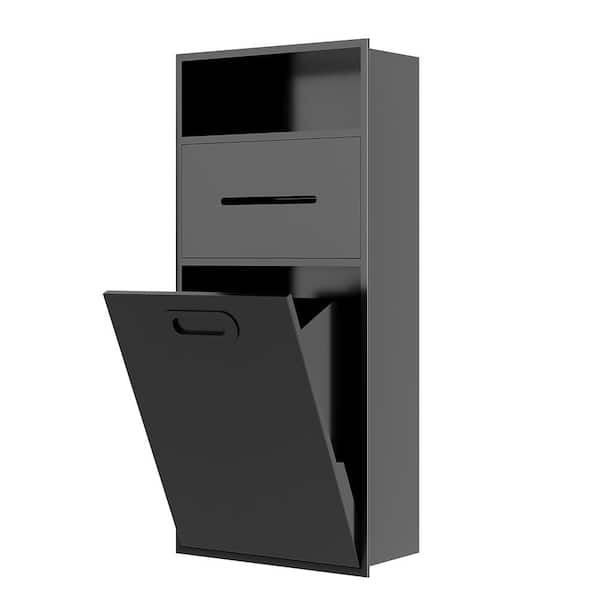 Simple Project 12 in. W x 26 in. H x 5.5 in. D Recessed Toilet Paper Holder Shower Niche, Built-in Trash Can Rack in Black
