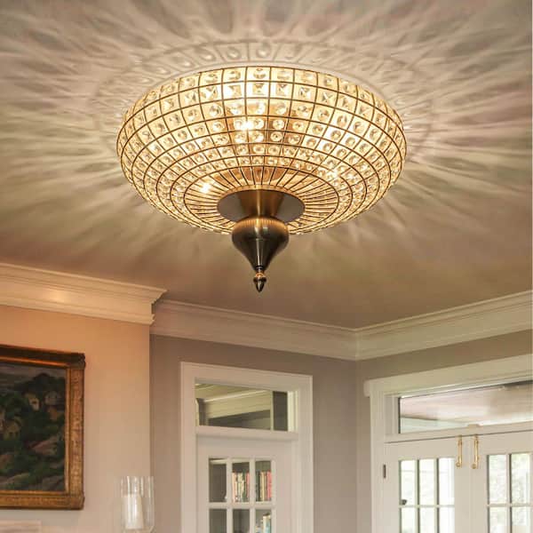 Allenglade 15.8 in. 3-Light Brass Crystal Flush Mount Ceiling Light