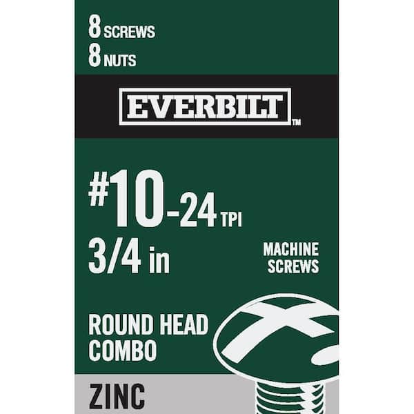 Everbilt #10-24 x 3/4 in. Zinc Plated Combo Round Head Machine Screw (8-Pack)