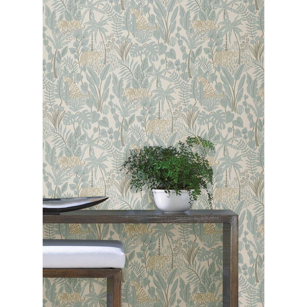 Blue and Taupe Jungle Safari Peel and Stick Wallpaper Roll